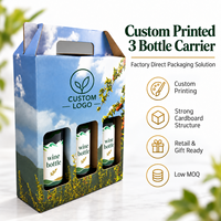 Support de boissons en carton imprimé pour trois bouteilles avec poignée intégrée, fenêtre de présentation et emballage en gros pour les marques de cidre