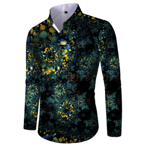 <span class=keywords><strong>Camisa</strong></span> Casual de Hombre, Corte <span class=keywords><strong>Slim</strong></span>, Manga Larga, con Diseño Artístico Impreso en 3D, Antiarrugas, de Sarga, con Botones - Product Image 5