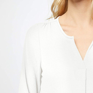 Rotondo Colletto Aperto V-a forma di Lungo Rotolo Maniche Irregolare Orlo Aperto della <span class=keywords><strong>Camicia</strong></span> delle Donne - Product Image 6