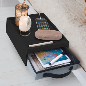 Étagère de chevet en bambou facile à assembler, organisateur <span class=keywords><strong>avec</strong></span> porte-gobelet et gestion des câbles, table de rangement de chevet <span class=keywords><strong>avec</strong></span> <span class=keywords><strong>tiroir</strong></span> - Product Image 4