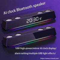 Miroir LED avec effets sonores stéréo A4, basses sans fil, miroir de bureau, entrée ligne, haut-parleurs de jeu avec réveil intelligent