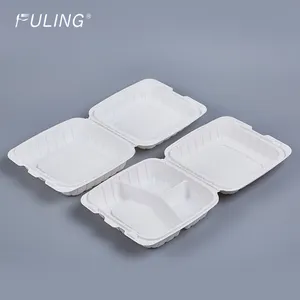 FULING Factory 8X8 Inch Custom Clamshell Food Container Takeout Togo MFPP Hinged Takeaway Container