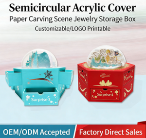 Creative 3D Paper-cutting Scene Stud <b>Earrings</b> <b>Box</b> with Semi-circular Acrylic Cover Customization - Product Image 2
