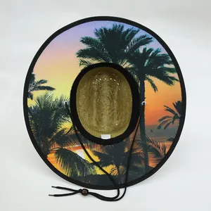 Cankurtaran hasır şapkalar özel yama Logo hasır şapka baskılı plaj sörf doğal çim geniş ağız güneş cankurtaran hasır şapka