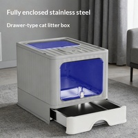Toilette pour animaux entièrement fermée, facile à nettoyer, bac à litière pour chat en PP, design tiroir en acier inoxydable, taille extra-large, anti-éclaboussures