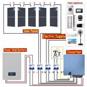 Set lengkap sistem penyimpanan daya tenaga surya, kit pembangkit listrik panel tenaga surya hibrida 5000W 3KW 6KW 8KW 10KW