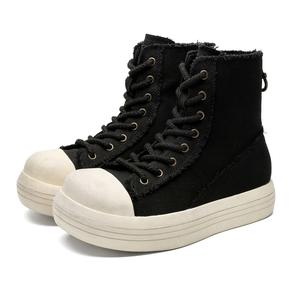 Chaussures décontractées montantes noires de haute qualité, chaussures de marche en cuir véritable pour hommes et femmes, élégantes et respirantes - Product Image 5