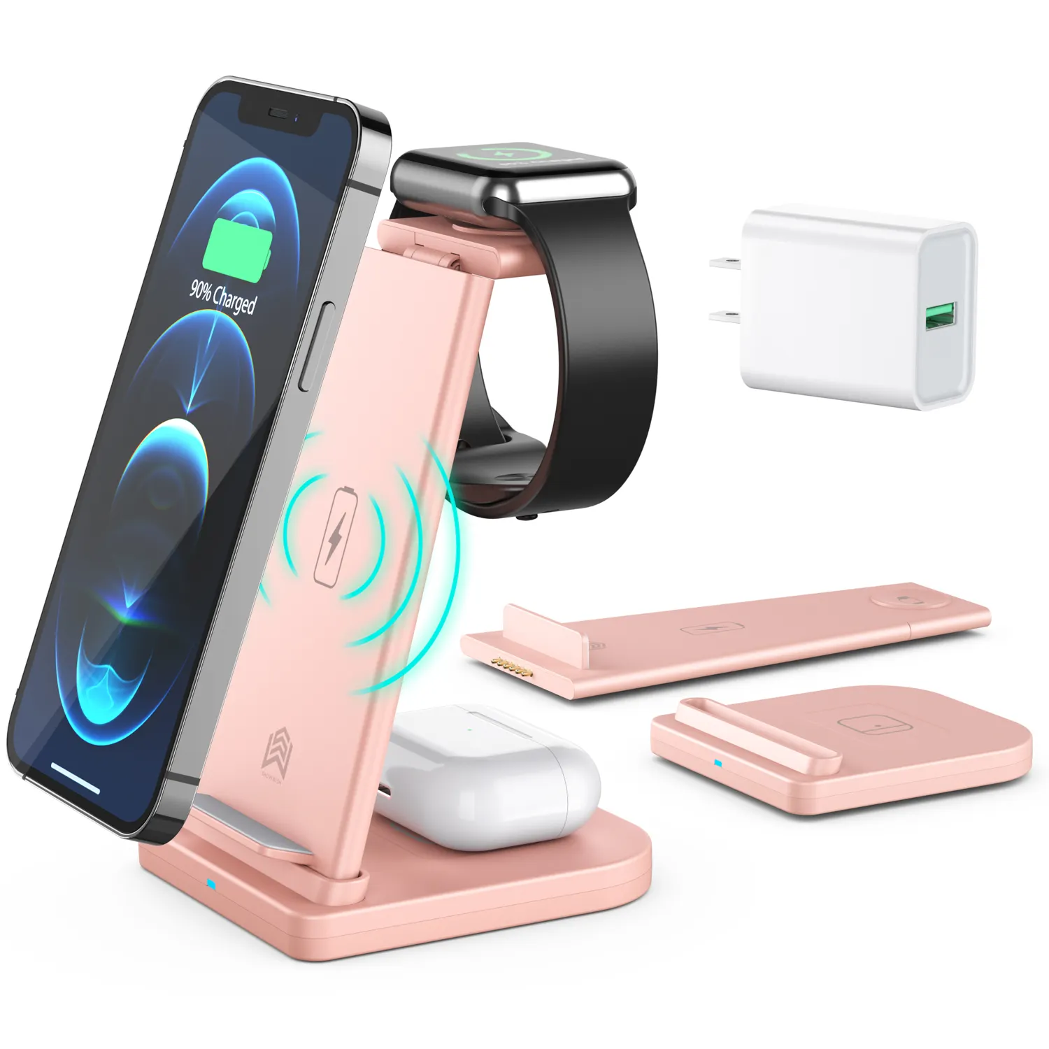 Soporte de teléfono móvil 3 en 1 para iPhone, cargador inalámbrico de 15W, envío en Amazon