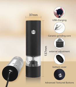 <span class=keywords><strong>Moulin</strong></span> à poivre électrique rechargeable en acier inoxydable durable et minimaliste, réglage de la grosseur, pour chefs - Product Image 3
