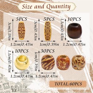 60pcs Retro Wood <b>Bead</b> Hair Accessory Set Tribal Style DIY Dreadlocks with Large Hole <b>Beads</b> and Wooden <b>Beads</b> - Product Image 3