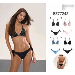 HDJ <b>Bikini</b> Set <b>Sequin</b> Top Tie Side Bottoms Multi Color Size 42 44 46 48 - Product Image 3