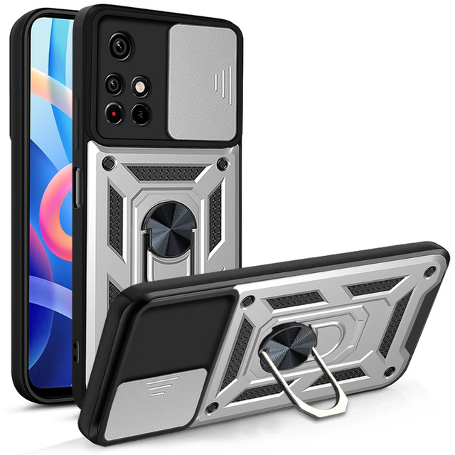 Shockproof Phone Cover For Xiaomi POCO F5 F5 Pro 5G Case with Slide Camera Lens Cover with Ring Kickstand