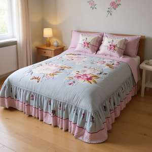Colcha Doble Bordada con Diseño Floral Carla Depot Catalonia, Tamaño Matrimonial, para Uso Doméstico, 50% Algodón, 50% Poliéster - Product Image 2