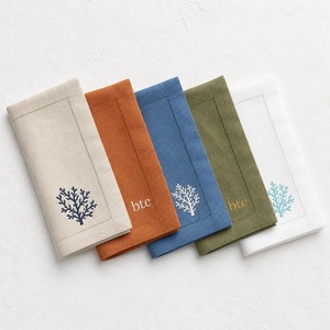 Nappe de table de luxe en lin pur français 100% avec broderie, sets de table et serviettes en lin brodés pour hôtels et festivals - Product Image 5