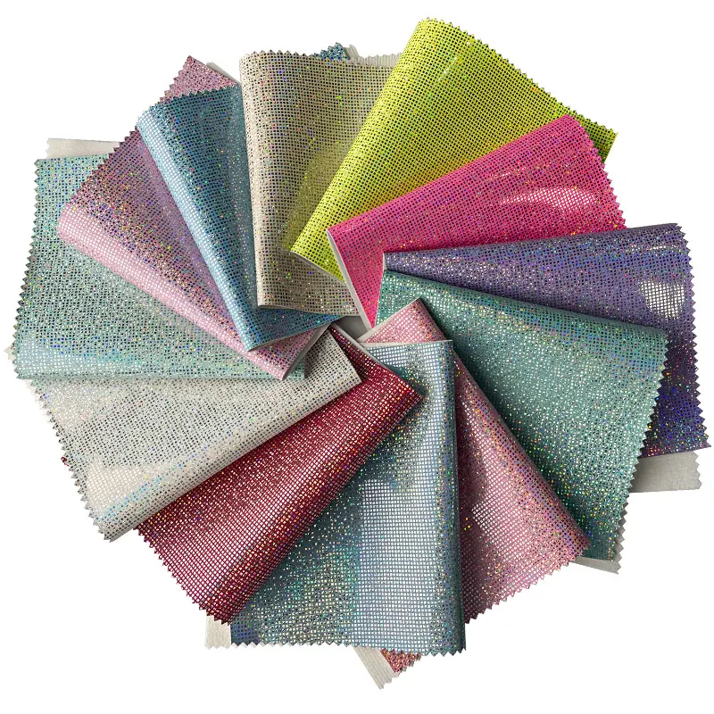 12*53 polegadas 2023 Em Estoque Atacado Colorful Rainbow Holographic Diamond Surface Faux Synthetic Leather