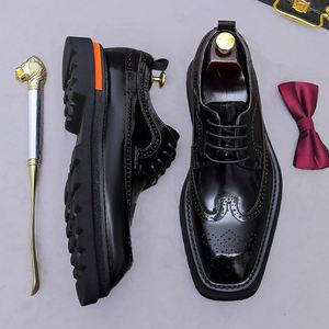 Heightening Brookes Decorative Large Leather <b>Boot</b> for Men - Genuine Leather Formal Casual Business British Trendy Thick-soled - Product Image 4