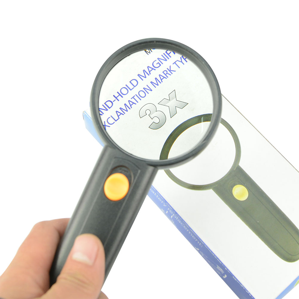 Portable Black 3X kids magnifying glass led light handheld 65mm