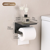 Porte-papier toilette mural moderne noir mat en acier inoxydable avec étagère pour la maison, l'hôtel et les toilettes