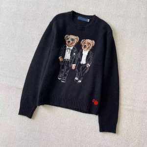 <span class=keywords><strong>Pull</strong></span> en tricot chaud d'hiver vintage pour femmes, confortable et respirant, avec un motif d'ours brodé sur le devant, logo positionné, unisexe - Product Image 2