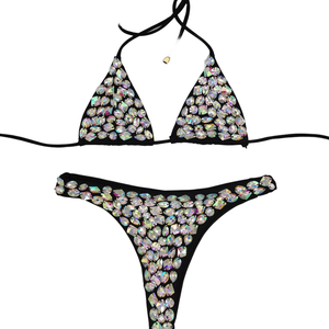 ชุดแทนกินี่บราซิลเลียนสุดหรู เซ็กซี่ คอวี ประดับคริสตัลเพชรระยิบระยับ แห้งเร็ว ระบายอากาศดี เหมาะสำหรับเต้นรำและการแสดง - Product Image 1