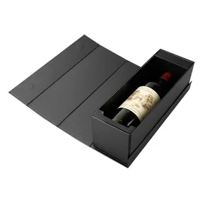 Caja de embalaje para botellas de vino, embalaje plegable de papel de vino tinto de lujo, negro personalizado, regalo