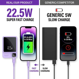 <span class=keywords><strong>Mini</strong></span> chargeur portable 22,5 W à charge rapide compatible avec les batteries 5000 mAh et 10000 mAh, affichage LED fin, chargeur sans fil magnétique - Product Image 3