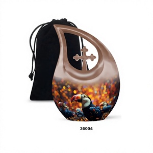 Urna Funeraria Decorativa Grande en Forma de Lágrima para Cenizas Humanas, Modelo Beautiful Forever Toucan, con Bolsa de Terciopelo Gratis - Product Image 1
