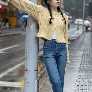 2024 bahar kadınlar uzun kollu kazak hırka kısa tatlı kız katı kazak hırka - Product Image 5