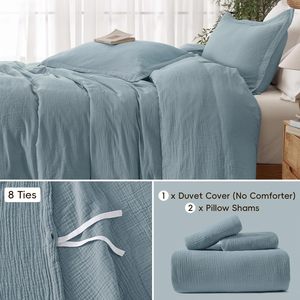 Funda de Edredón de Muselina Azul Polvoriento de 2 Capas 100% Algodón, Juego de Ropa de Cama de Muselina, Funda de Edredón de Muselina Cómoda - Product Image 5