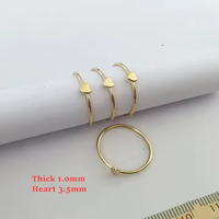 Bague en or 14 carats plaqué or, disque de 4 mm, cœur empilable de 3,5 mm, étoile simple de 1 mm d'épaisseur, pour femme, cadeau bijoux