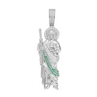 Collier Pendentif Saint Thaddée en Or Rempli de Zircon et Strass, Breloque San Judas, Bijoux pour Homme, Idéal Cadeau, Vente en Gros