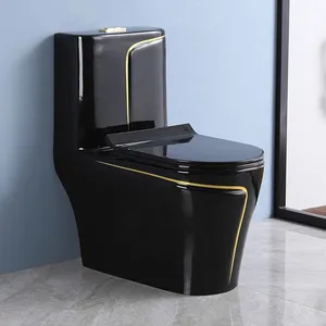 现代光泽黑金马桶黑色和金色厕所