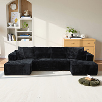Canapé modulaire en forme de U, assise profonde, confortable, en velours côtelé, éponge moelleuse, noir, appartement, studio