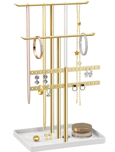 Modern Silver Metal Bracelet Necklace Jewelry Rack Jewelry T Hand 3 Tier Wood Tabletop Organizer Display Jewelry Holder Stand - Product Image 1