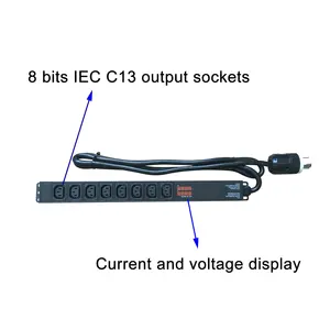 Medidor PDU monofásico C13 8, salida 220v-250v 30A, unidad de distribución de energía 1U, enchufe PDU con enchufe de EE. UU. L6-30P, buen precio