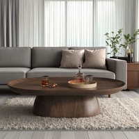 Table basse ovale moderne minimaliste Wabi-Sabi en noyer noir pour salon - Style bois naturel