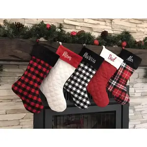 2020 Nieuwe Collectie Kerst Decoratieve Kous Monogram Blank Katoen Buffalo Plaid Kerstsok