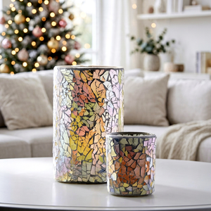 Porte-bougie en verre mosaïque fait main, bougie LED sans flamme, pot décoratif pour bougie votive, pour la maison, les mariages, Noël - Product Image 1