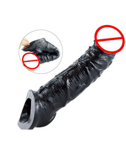ปลอกซิลิโคนนำกลับมาใช้ใหม่ได้คริสตัลสีดำสำหรับผู้ชายสวมขยายใหญ่ปลอกองคชาติ - Product Image 3