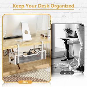 Bandeja de <span class=keywords><strong>cables</strong></span> de 2 orificios con cable de escritorio Malla metálica sin taladro con soporte de abrazadera debajo de la bandeja de administración de <span class=keywords><strong>cables</strong></span> de escritorio - Product Image 6