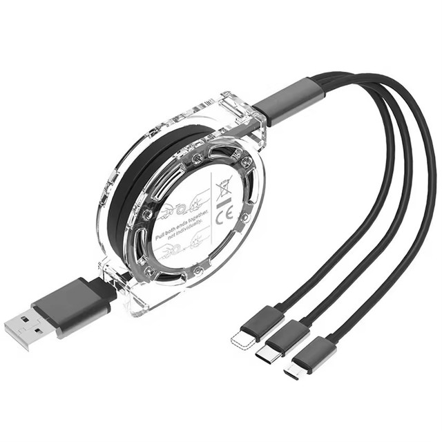 3 in 1 USB Cable For Lightning Type C Micro USB Fast Charging Cable For Phone,Android, Type-C Retractable Charger Cord