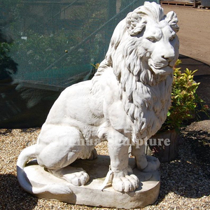 Par de Esculturas de Animales Grandes para Exteriores, Estatuas de Leones Sentados de Mármol para Entrada de Puerta - Product Image 4