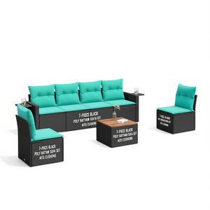 Set Divano da Esterno in Polyrattan Nero a 7 Pezzi con Cuscini - Arredamento Elegante per Patio - Product Image 1