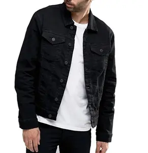 Мужская джинсовая куртка, черная Повседневная джинсовая куртка из 100% хлопка, на заказ, осень