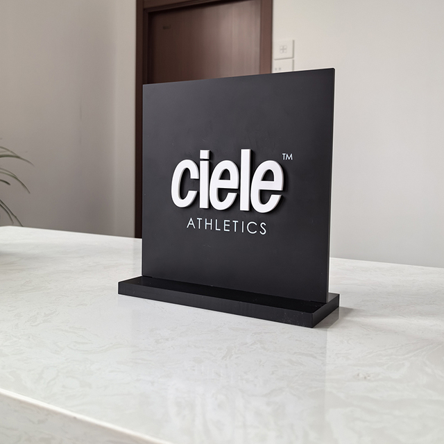 EZD Custom LOGO Black Desktop Brand Sign Plate 3d Acrylic logo Display Sign Table Top  Brand Logo Sign