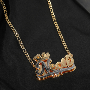 Fashion Stainless Steel Custom Name Cuban Double Plate Necklace Bracelet <strong>Set</strong> Crown Initial Braided <strong>Bangle</strong> Women Jewelry <strong>Set</strong> - Product Image 2