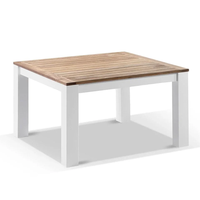 Table de jardin tout-en-un avec structure en aluminium blanc et plateau en teck, coussins amovibles et lavables, résistants aux intempéries