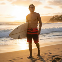 Shorts de surf écologiques personnalisables avec design patchwork, tissu respirant, impression numérique