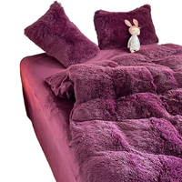 Ensemble de Linge de Lit Chaleureux et Luxueux pour l'Hiver, Quatre Pièces, Housse de Couette en Peluche Poils Longs Effet Vison