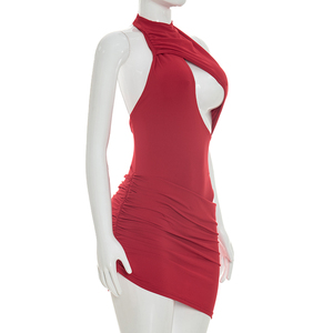 Robe d'été sexy Viviblook D26DS097 pour femme, couleur unie, dos nu, sans manches, mini-robe moulante pour dames - Product Image 3